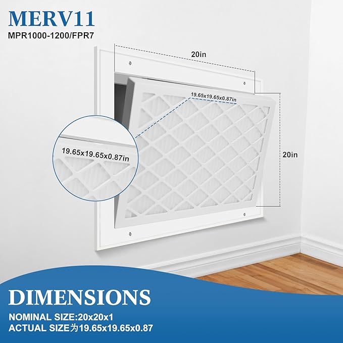 20x20x1 MERV 11 Air Filter, Quality AC/HVAC Furnace Filter，1 Reusable ABS Frame + 4 Pack Replaceable Filter Media，Breathe Fresher and Cost-effective
