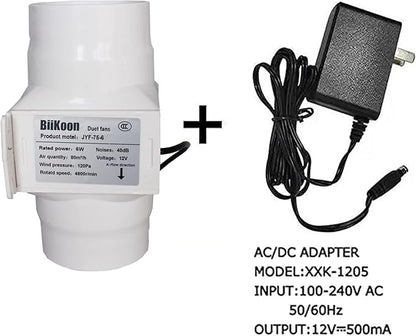 3 Inch Inline Duct Extractor Fan 75Mm 12V Powerful Exhaust Blower Speed Controller 6W Inline Booster Air Diffuser Fan for Grow Tents Workshop (Color : NO Adjustable Speed, Size : 6w)
