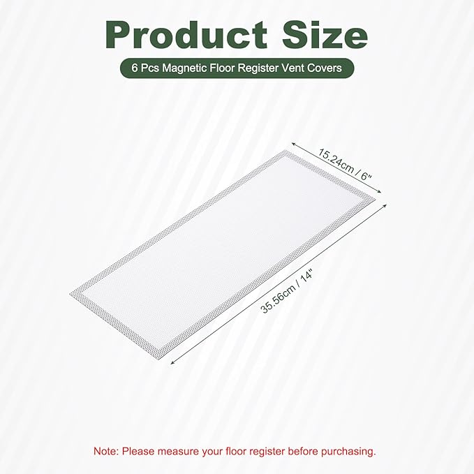 YOKIVE 6 Pcs Magnetic Floor Vent Covers, Floor Register Cover PVC Mesh Air Vent Screen Filters, Great for Home Floor, Wall, Ceiling, Catch Debris Hair Dust (White, 14-Inch x 6-Inch)
