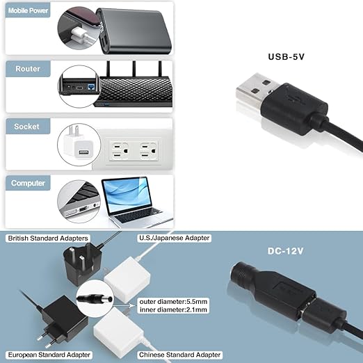 Quiet 120mm USB 5V/12V DC Fan - IPX5 Waterproof, 10 Speed, Portable Cooling Fan for Tablet, TV, Receiver, Router, DVR, Xbox, Greenhouse, Kennel, Computer Cabinet & Component Cooling