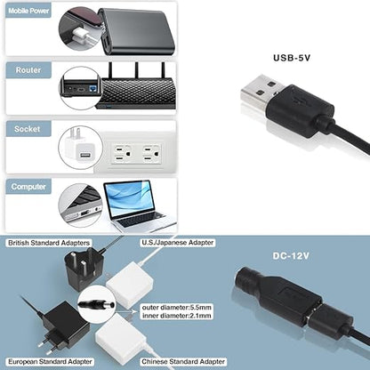 Quiet 120mm USB 5V/12V DC Fan - IPX5 Waterproof, 10 Speed, Portable Cooling Fan for Tablet, TV, Receiver, Router, DVR, Xbox, Greenhouse, Kennel, Computer Cabinet & Component Cooling