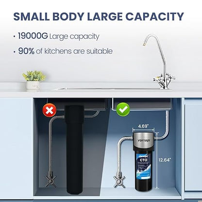 Vortopt Q7 Under Sink Water Filter System,Reduces Chlorine,Lead,Bad Taste & Odor,Under Counter Water Filter Direct Connect to Kitchen Faucets,NSF/ANSI 372/42 Certified,2 Year.