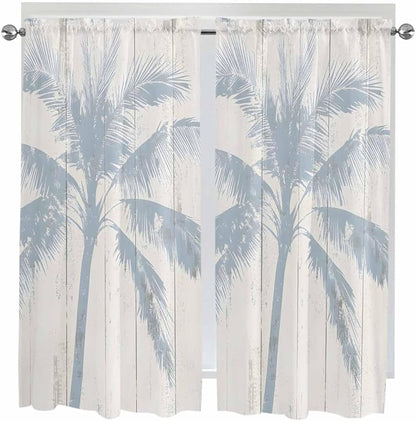 Summer Coconut Tree on Vintage Wood Grain Window Valance Curtains, Seaside Plants Light Filtering Kitchen Valance with 3-inch Rod Pocket for Living Room Bathroom Bedroom,2 Panel,42x63In
