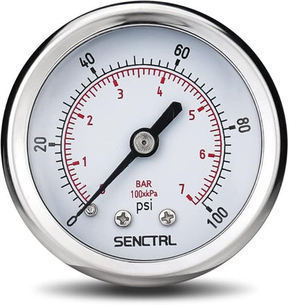 SENCTRL 0-100 Psi Pressure Gauge, 2" Dial Size, 1/4 NPT Back Mount, Waterproof, Stainless Steel Case, for Water Filter Well Pump Air Tire Low Pressure Test