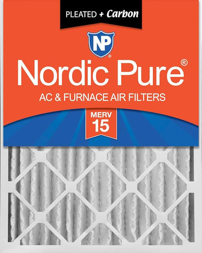 Nordic Pure 16x20x4 (Actual Size: 15 1/2 x 19 1/2 x 3 5/8) Pleated Air Filters MERV 15 Plus Carbon 1 Pack