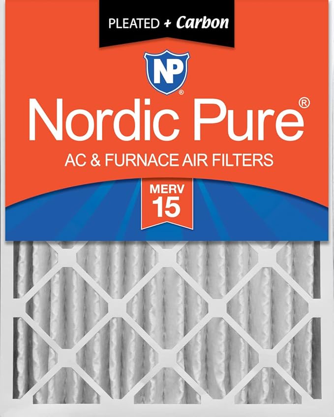 Nordic Pure 16x24x4 (Actual Size: 15 3/8 x 23 3/8 x 3 5/8) Pleated Air Filters MERV 15 Plus Carbon 1 Pack