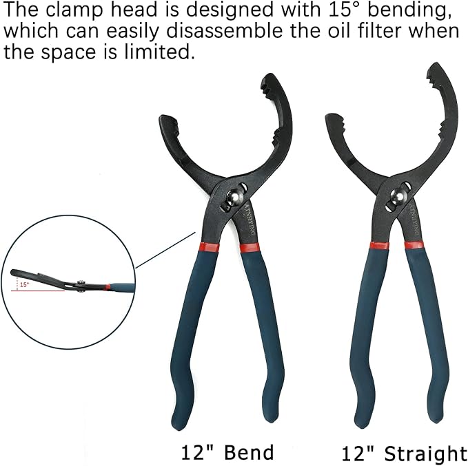 12" Oil Filter Pliers, Adjustable Oil Filter Wrench, Universal Oil Filter Removal Tool No Slipping for Engine Filters, Conduit, Fittings, Straight Head