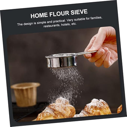 Luxshiny 2pcs Stainless Steel Flour Sieve with Hanging Ear Portable Rust Handheld Strainer for Baking Powdered Sugar Cocoa Almond Powder Kitchen Utensil for Home and Restaurant Use