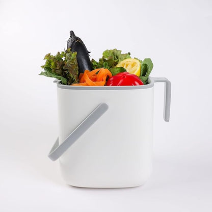 Blue Ginkgo Kitchen Compost Bin [2.6L / 0.69 GAL] – Filter-Free, Odor-Tight Countertop Food Waste Pail with Handles (Made in Korea, White)
