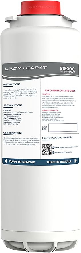 Water Filter Replacement Compatible With Elkay 51600C EWF6000 Bottle Filling Stations, 6000 Gallons/12 Months (No Chip - 1 Pack)