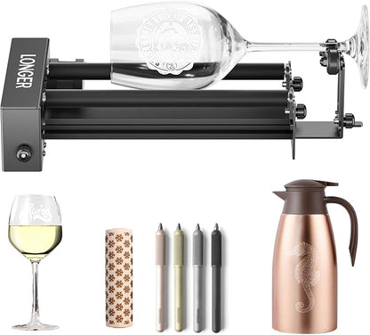Longer Laser Engraver Rotary Roller with Bracket, Y-Axis Rotary Roller 360° Rotation for Laser Engraver Engraving Cylindrical Objects Tumblers Cans Cups Bottles, Compatible with 99% of Laser Engraver