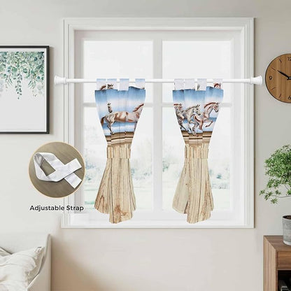 Western Horse Kitchen Curtains 45 Inch Length, Short Cafe Window Curtains Tab Top, Farmhouse Wooden Grain Vintage Cowboy Barn Door Light Filtering Window Treatments Tier Drapes 27.5"x45" 2 Panel