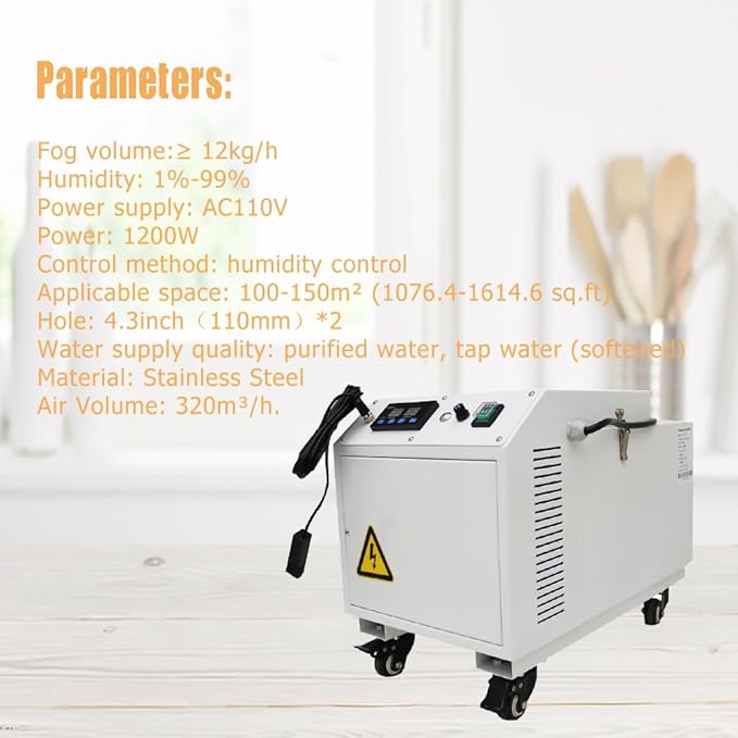 Commercial Ultrasonic Humidifier 12kg/h Portable Continuous Cool Mist Maker Industrial Humidifier with Humidistat and Remote Sensor for Greenhouse Large Room Two Mist Outlet
