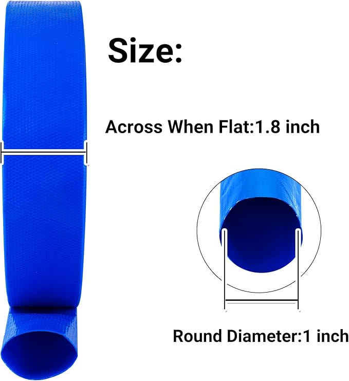 1" x 100 FT Pool Backwash Hose, Blue Heavy Duty Reinforced PVC Lay Flat Water Discharge Hose for Swimming Pool Filter Pump,with 2 Clamp