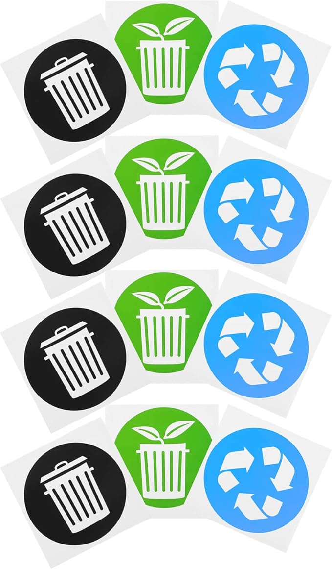 Zerodeko 12pcs Garbage Sorting Stickers for Trash Can Self-Adhesive Recycling Labels for Home Use Decals for Easy Waste Classification