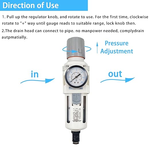XingNEeng 1/2" NPT Compressed Air Filter Regulator Combo Piggyback, Water/Oil Trap Separator with Pressure Gauge(0-150 psi), Auto Drain, Poly Bowl, 5 Micron Brass Element, Metal Bracket