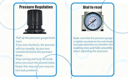 HengMinLingTong 1/2" NPT Compressed Air Filter Regulator Combo Piggyback, 5 Micron Brass Element, Poly Bowl, Semi-Auto Drain, Metal Bracket, 0-150 psi AW4000-04