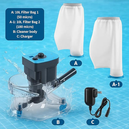 Cordless Pool Leaf Vacuum Cleaner with Dual Filter Bags for Above Ground & Inground Pools – Heavy Duty Swimming Pool Vacuum, 24GPM Strong Suction for Easy Leaf & Debris Removal
