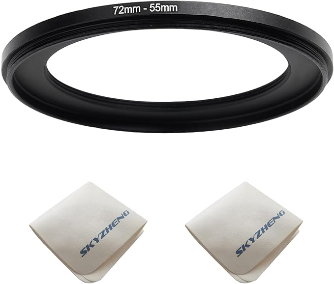 72mm Lens to 55mm Camera Lens Adapter 72mm to 55mm Step Down Ring Adapter Ring for All Brands of UV ND CPL, with Premium Lens Wiping Cloth 2 Pack (72mm-55mm)
