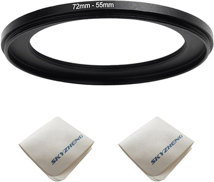 72mm Lens to 55mm Camera Lens Adapter 72mm to 55mm Step Down Ring Adapter Ring for All Brands of UV ND CPL, with Premium Lens Wiping Cloth 2 Pack (72mm-55mm)