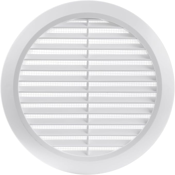 White 6" Inch Round Ventilation Grille with Insect mesh. (Duct 6Ø / Grille 7Ø) Ventilation Applications. Indoor and Outdoor Vent Cover. Available 3 Sizes / 4 Colors.