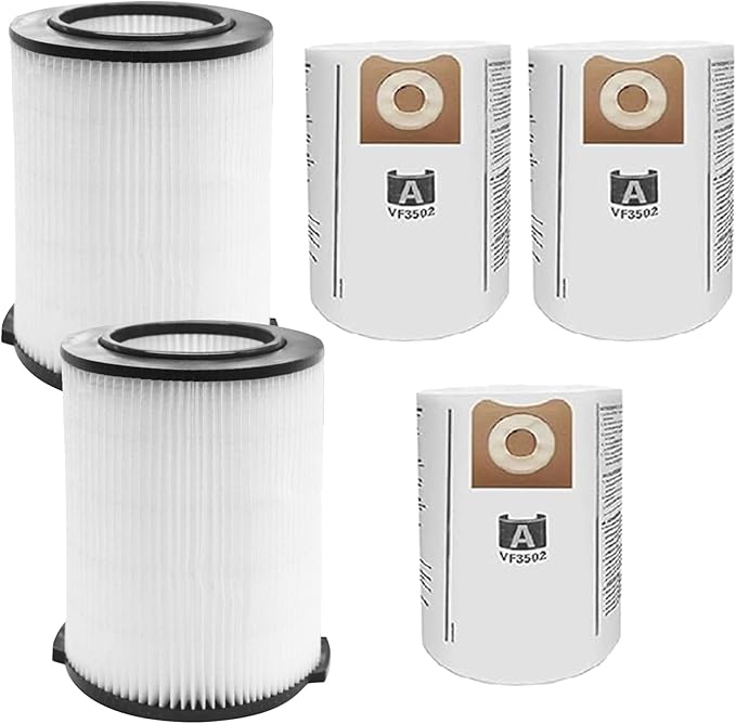 VF4000 Filter Replacement for Shop Vac Filters 5-20 Gallon Ridgid Vacuum Filter 6-9 Gallon Husky Vacuum, with 2 Filter 3 Pack VF3502 Bags