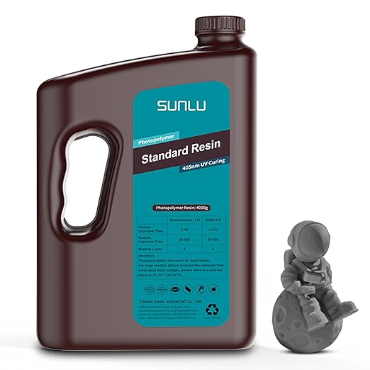 SUNLU 3D Printer Resin 4kg, Fast Curing Standard 3D Resin for Most Resin 3D Printers, 395 to 405nm UV Curing 3D Printing Liquid Photopolymer Resin, Low Shrinkage and High Precision, 4000g, Dark Grey
