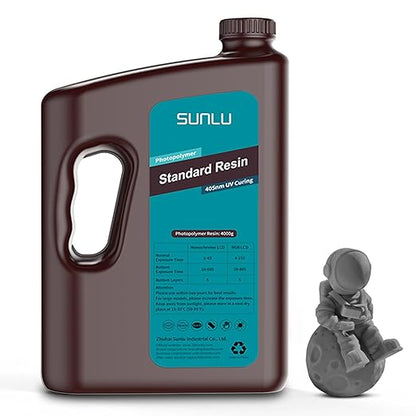 SUNLU 3D Printer Resin 4kg, Fast Curing Standard 3D Resin for Most Resin 3D Printers, 395 to 405nm UV Curing 3D Printing Liquid Photopolymer Resin, Low Shrinkage and High Precision, 4000g, Dark Grey