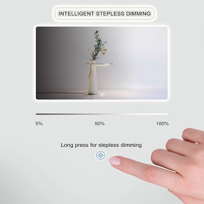 Bathroom Mirror with LED Lights，LED Bathroom Mirror，Smart Lighted Bathroom Mirror for Wall，Energy-Saving LED Smart Mirrors，with Demister Pad，Three-Color Light(H50*W70cm/H19.7*W27.6IN)