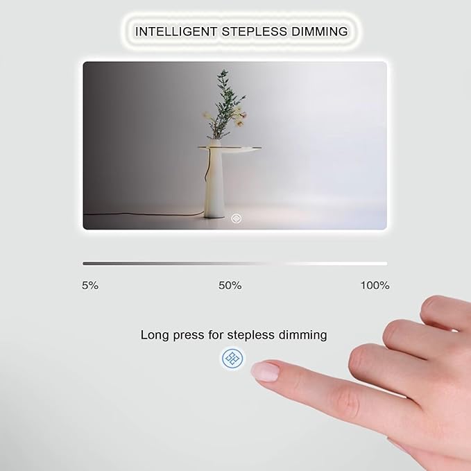 Bathroom Mirror with LED Lights，LED Bathroom Mirror，Smart Lighted Bathroom Mirror for Wall，Energy-Saving LED Smart Mirrors，with Demister Pad，Three-Color Light(H60*W80cm/H23.6*W31.5IN)