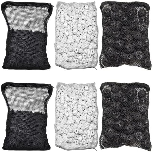 Wave Point Aquarium Filter Media Kits, 1 lb Activated Carbon + 50pc Bio Balls +1 lb Ceramic Ring (Double Pack)