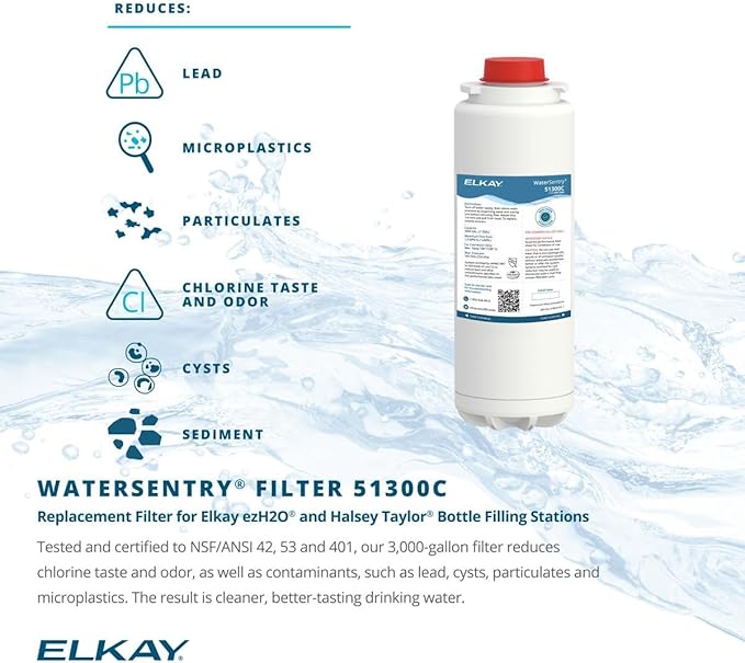 Elkay Genuine WaterSentry 51300C Lead + Microplastics NSF/ANSI Certified Filter (3-Pack)(Bottle Fillers)