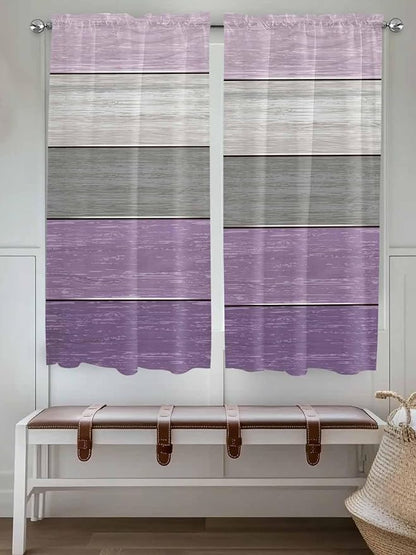Country Wood Board Gray Purple Window Valance Curtains, Farmhouse Gradient Plank Light Filtering Kitchen Valance with 3-inch Rod Pocket for Living Room Bathroom Bedroom,2 Panel,42x63In