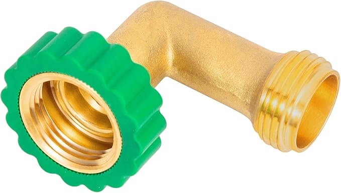 Lead-Free Brass 90°Hose Elbow Fitting,90 Degree Hose Saver Green Quick Swivel Connect Adapter,Thread Size 3/4" Connectors,Hose Protector with Water Filter 2 Pcs
