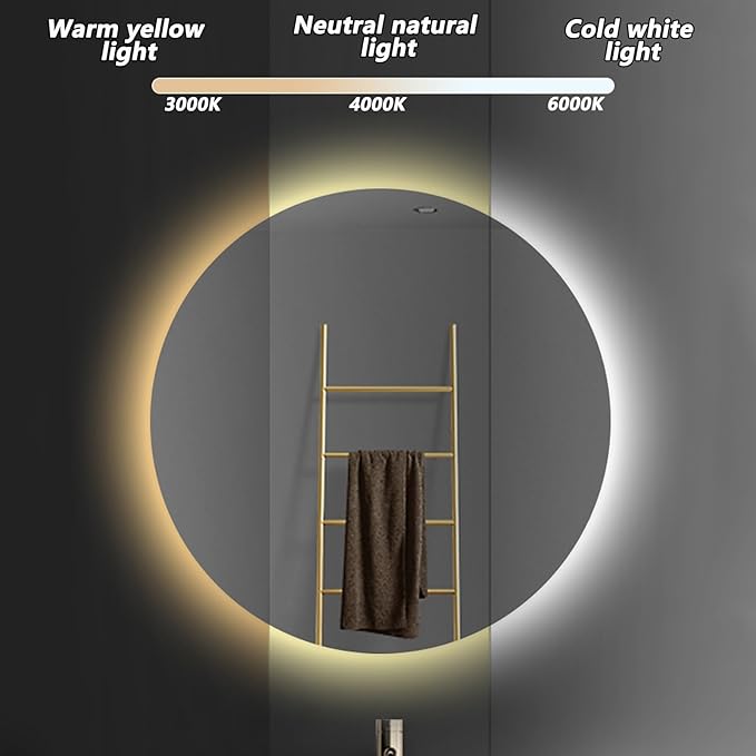 Bathroom Mirror with LED Lights and Touch Sensor, Wall Mounted Mirror with Demister Pad, 3 Colours of Light, Double Touch Button, for Entryway, Bathroom, Vanity(40cm/15.7in)