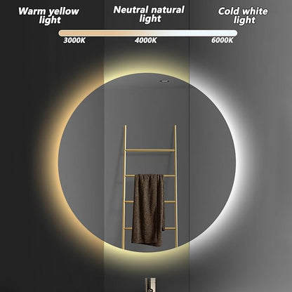 Bathroom Mirror with LED Lights and Touch Sensor, Wall Mounted Mirror with Demister Pad, 3 Colours of Light, Double Touch Button, for Entryway, Bathroom, Vanity(80cm/31.5in)