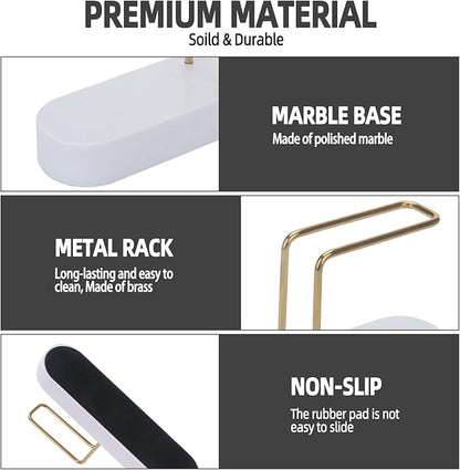 Coffee Filter Holder, Marble & Brass Cone Coffee Filters Holder Organizer Station, Stand Accessories for V60 Filters Size #01, #02 & #04, Thick and Heavy & Anti-slip (White)