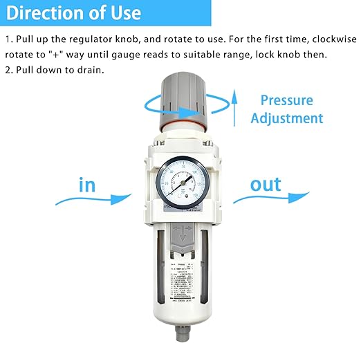 XingNEeng 3/4" NPT Compressed Air Filter Regulator Combo Piggyback, Water/Oil Trap Separator with Pressure Gauge(0-150 psi), Semi-Auto Drain, Poly Bowl, 5 Micron Brass Element, Metal Bracket