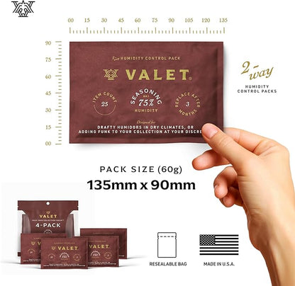 Valet 75% Two-Way Humidity Packs for Wood Containers, 12-Pack, 60g Each, Humidifier Pack Prevents Leaks and Controls Moisture with Natural Craft Paper Design