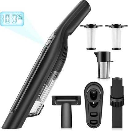 Handheld Vacuum Cordless,24KPA High Power Car Vacuum with Brushless Motor,LED Light,Charging Dock,Rechargeable Hand Held Vacuum Cleaner with Reusable Filter for Car,Home,Office,Pet Pair,Bk