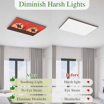 Fluorescent Light Covers for Drop Ceiling Western Cowboys Horse Riding on Red Magnetic Light Filters, Abstract Cactus Desert Ceiling Shade Filters for Home Classroom Office,2x4 ft,2Packs
