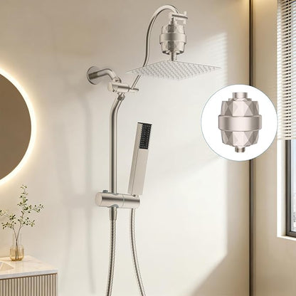 Hibbent Upgraded High Output Shower Filter for Hard Water, 20 Stage Showerhead Filter with Vitamin C, Removes Chlorine and Fluoride, Reduces Dry Itchy Skin, Eczema, and Dandruff, Brushed Nickel