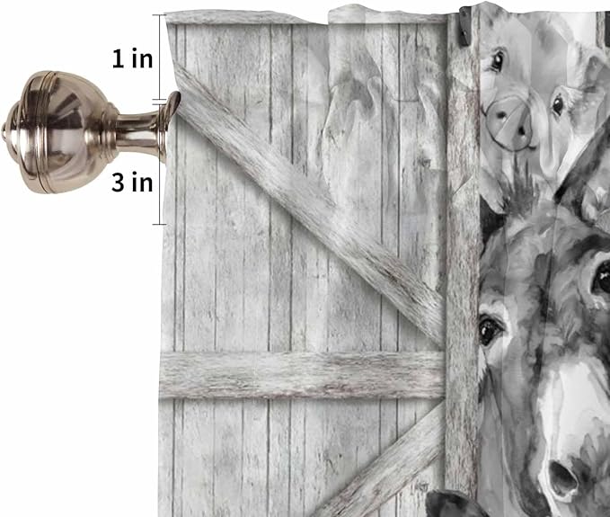 Grey Farmhouse Bedroom Curtains 63 Inches Length, Vintage Sunflowers Animals Printed Window Treatment Curtain Drapes, Rod Pocket Curtain Panels for Living Room Kitchen, 42"x63", 2 Panels
