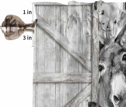 Grey Farmhouse Bedroom Curtains 63 Inches Length, Vintage Sunflowers Animals Printed Window Treatment Curtain Drapes, Rod Pocket Curtain Panels for Living Room Kitchen, 42"x63", 2 Panels