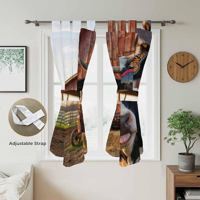 Farm Cows Bedroom Curtains 72 Inch Length, Window Curtains Tab Top, Farmhouse Barn Funny Animals Butterfly Light Filtering Window Treatments Drapes 52"x72" 2 Panel