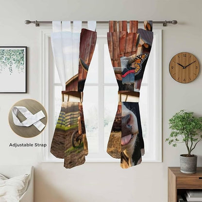 Farm Cows Bathroom Curtains 63 Inch Length, Window Curtains Tab Top, Farmhouse Barn Funny Animals Butterfly Light Filtering Window Treatments Drapes 52"x63" 2 Panel