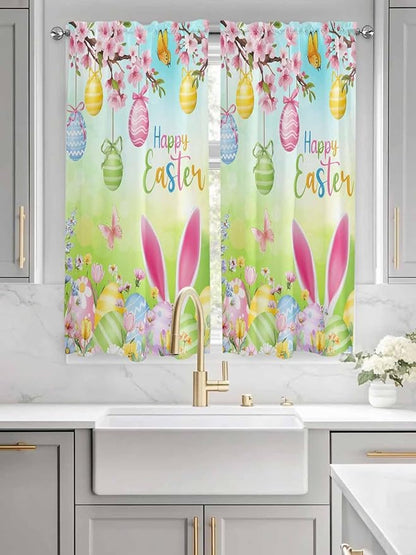 Easter Living Room Curtains 72 Inches length, Spring Bunny Colorful Rabbit Eggs Butterfly Blue Green Window Treatment Curtain Drapes, Light Filtering Drapes for Bedroom Laundry Room, 52"x72", 2 Panels