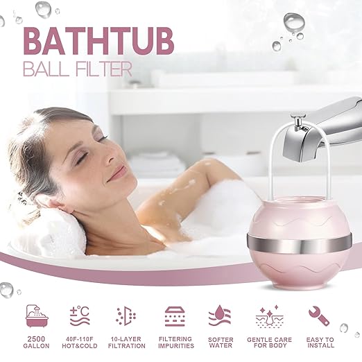 Bath Filter for Tub Faucet - 10 Stages Bath Water Filter 2,500 Gallons, Removes Contaminants & pH Balancer, Improved Skin, Hair, and Nail Condition - BPA-Free & Easy Install (Pink)