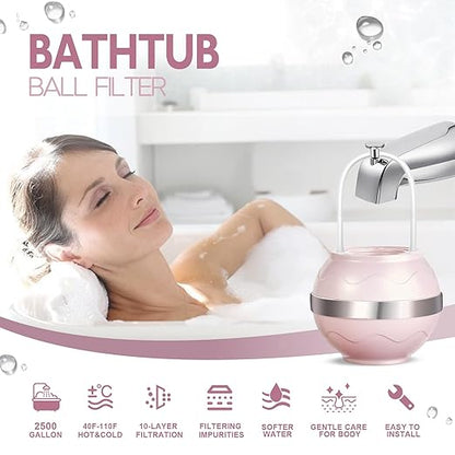 Bath Filter for Tub Faucet - 10 Stages Bath Water Filter 2,500 Gallons, Removes Contaminants & pH Balancer, Improved Skin, Hair, and Nail Condition - BPA-Free & Easy Install (Pink)