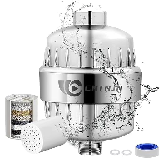 Shower Head Filter for Hard Water to Remove Chlorine Reduces Dry Itchy Skin,Shower Filters with High Output Showerhead Cartridges(Chrome)